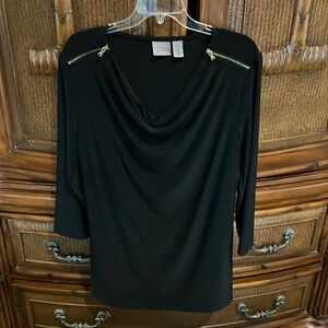 Chicos Easy Wear SZ SMLadies Tunic Style Top w/ Zip Detail in Black 3/4 Sleeve